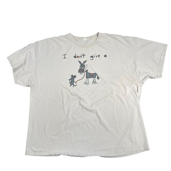 90s Y2K I Don't Give A Rat's Ass T-Shirt 2XL Gray Donkey Funny Unisex DEFECT - Picture 1 of 7